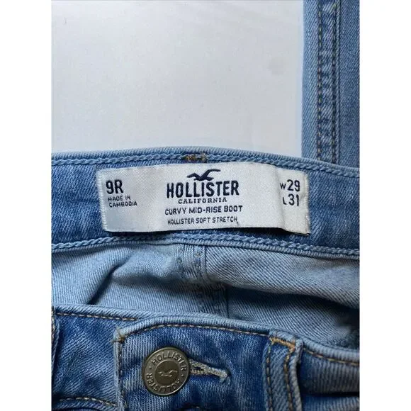 HOLLISTER Curvy Mid-Rise Boot Cut Jeans Juniors Size 9R W29 L31 Blue Stretch - Picture 5 of 6